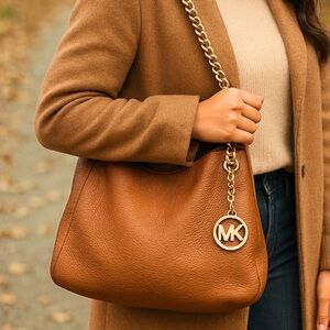 Michael Kors Tan Shoulder Bag with Gold Chain